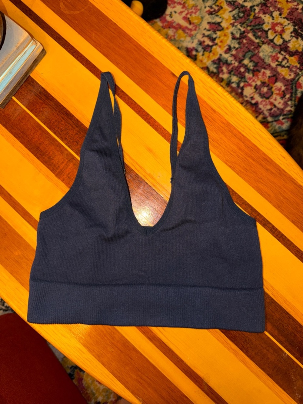 Garage Navy Ribbed V-Neck Sports Bralette